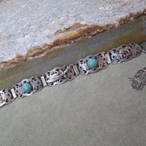 Ottoman Silver Story Bracelet, 1920s Turkish Cuff